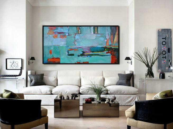 Original Extra Large Wall Art,Horizontal Palette Knife Contemporary Art,Original Art Acrylic Painting,Lake Blue,Red,Purple.etc